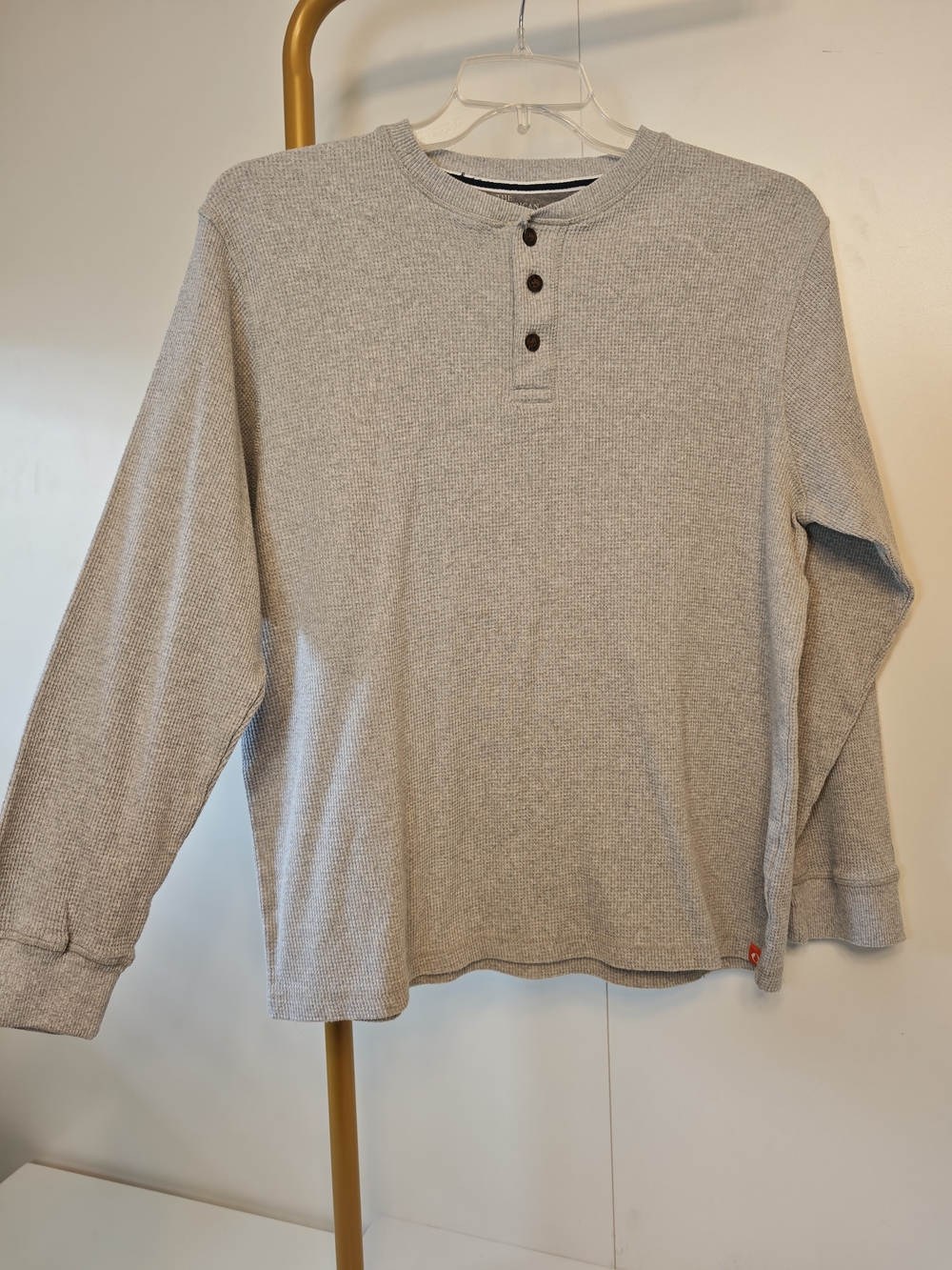 Waffle Knit The American Outdoorsman Henley Mens XL Gray Long Sleeve Shirt